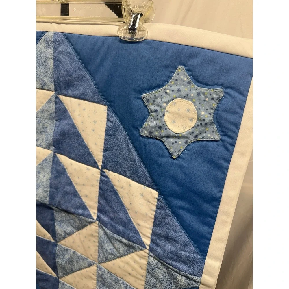 Vintage Handmade Blue and White Quilted Patchwork Baby‎ Blanket